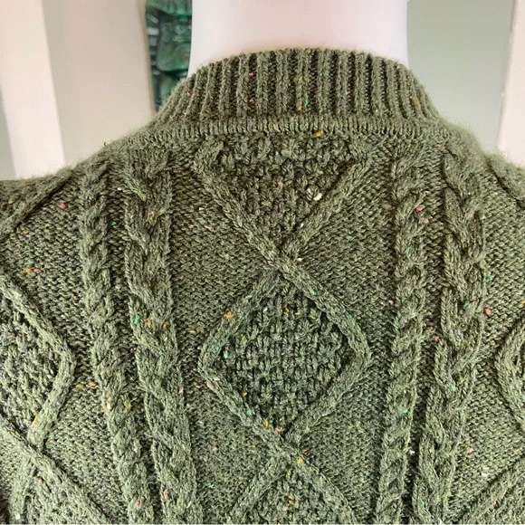 NWT New LOFT Forest Green Flecked Cable Knit Cardigan Sweater XLarge XL - Picture 9 of 11